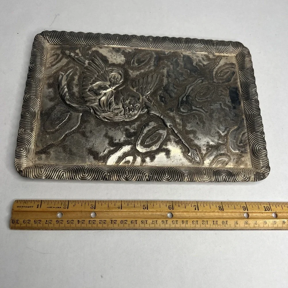 Antique Derby S.P. International Silver Plate Embossed Dresser Tray Trinket